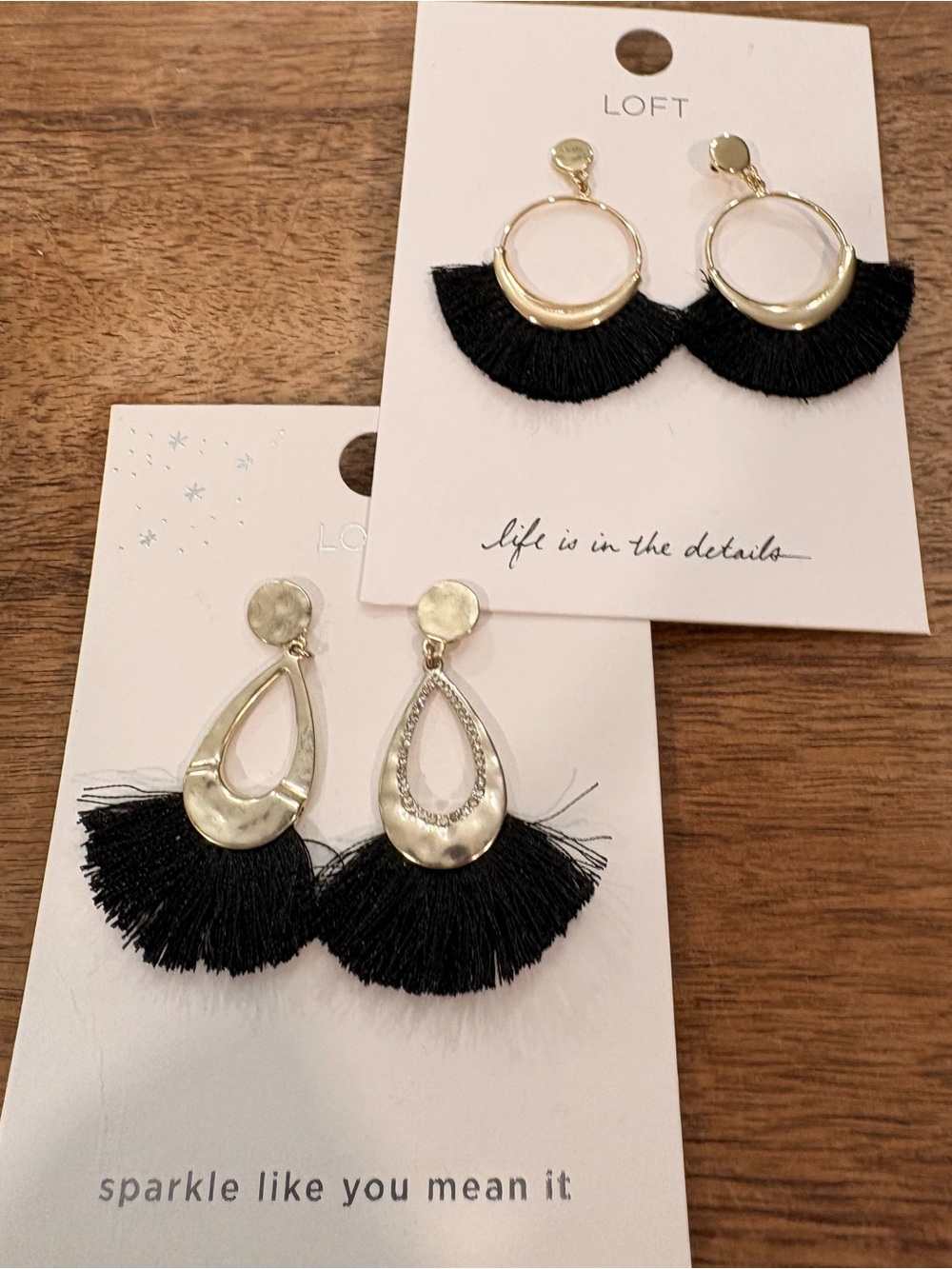 LOFT Black Fringe Fan Drop Earrings NWT